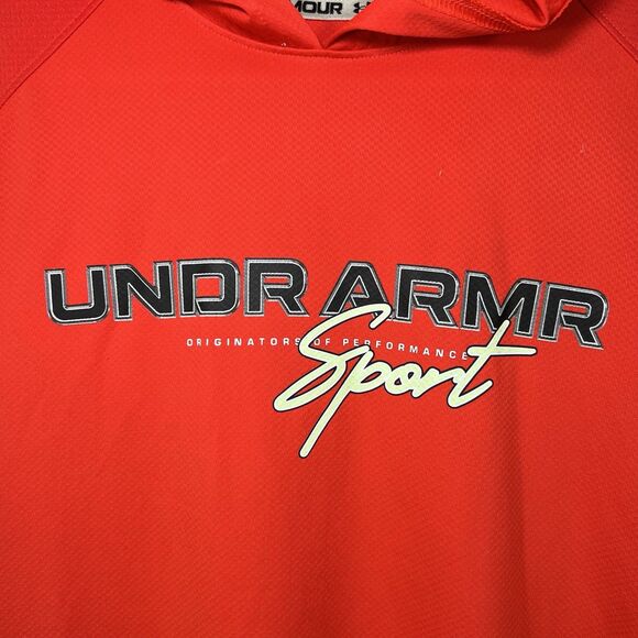 Under Armour Sport Sleeveless Hoodie Mens Size Medium Orange Back Zipper Pocket - Picture 7 of 13